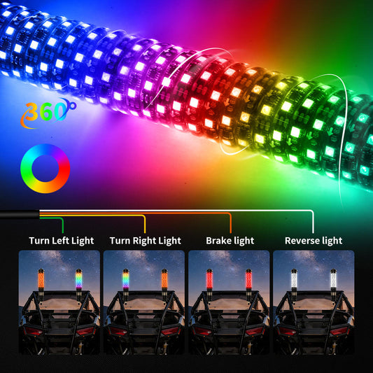 LIZARD ALIEN 2-in-1 Laser 360º Fat RGB Whip Lights with 60W Sky Beam (Pair)