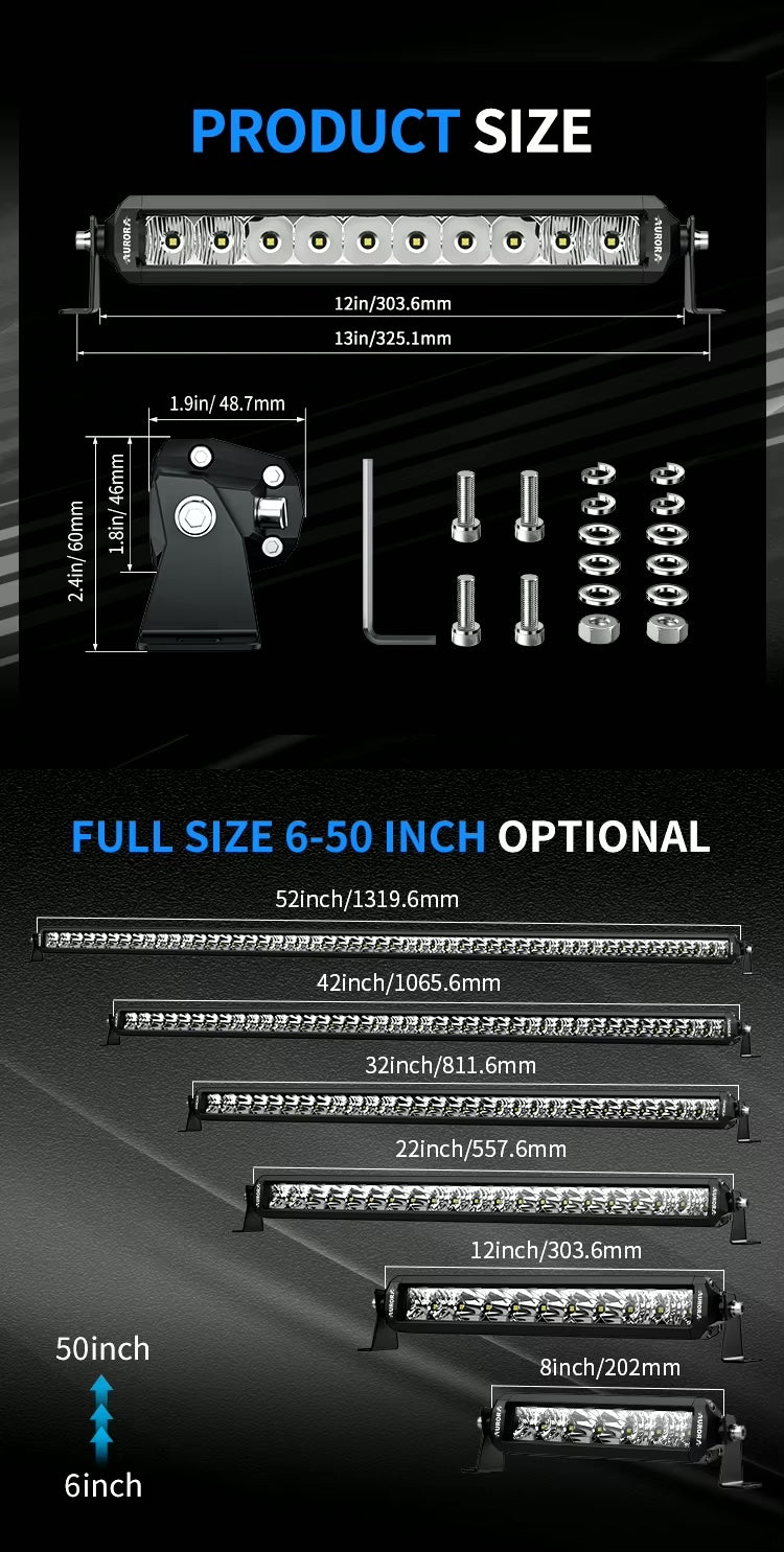 Barra de LED slim de uma linha, combinação