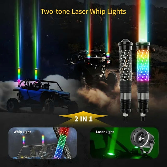 LIZARD ALIEN 2-in-1 Laser 360º Fat RGB Whip Lights with 40W Sky Beam (Pair)