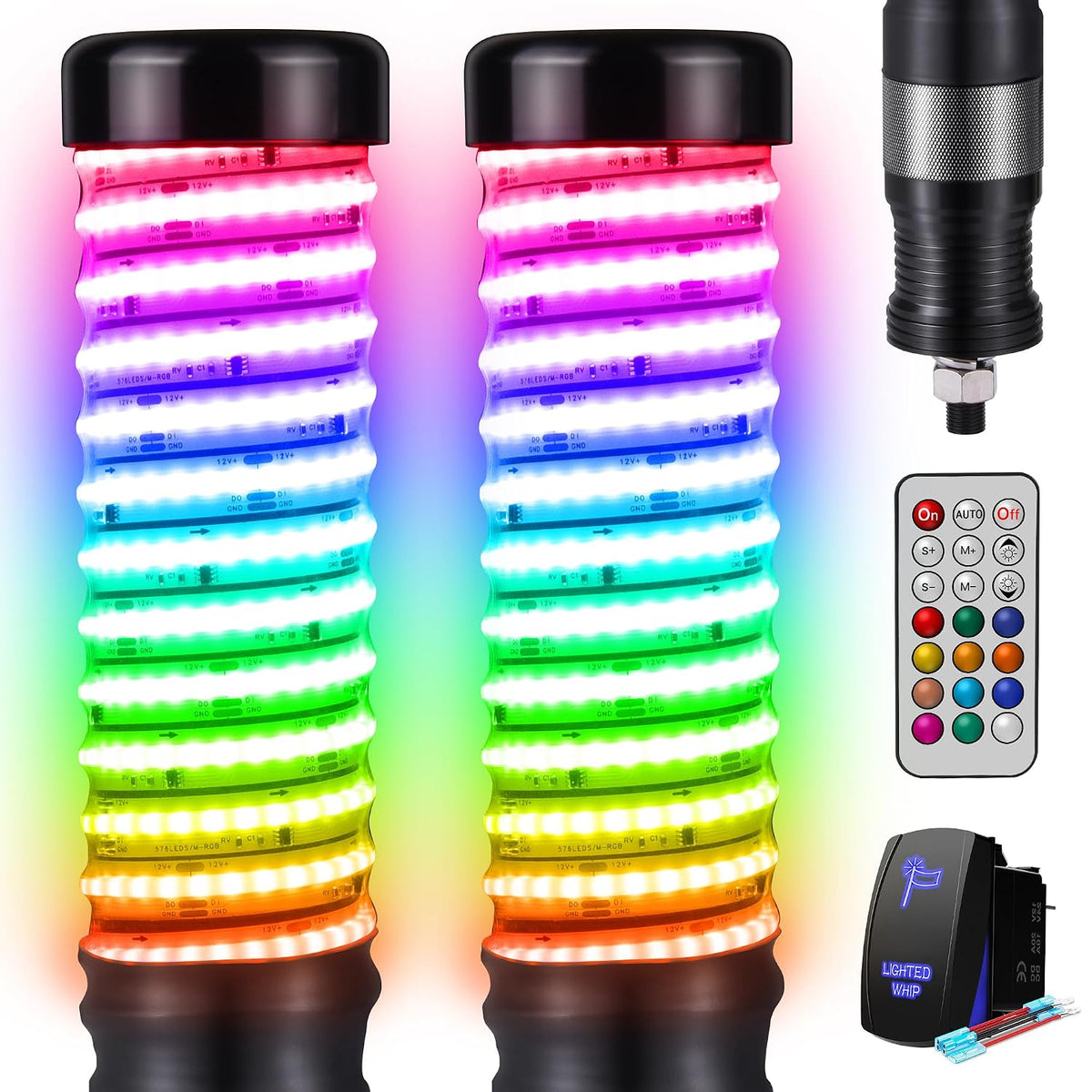 LIZARD WarWhip Largo 2" Wide RGB LED Whip Lights (Pair)