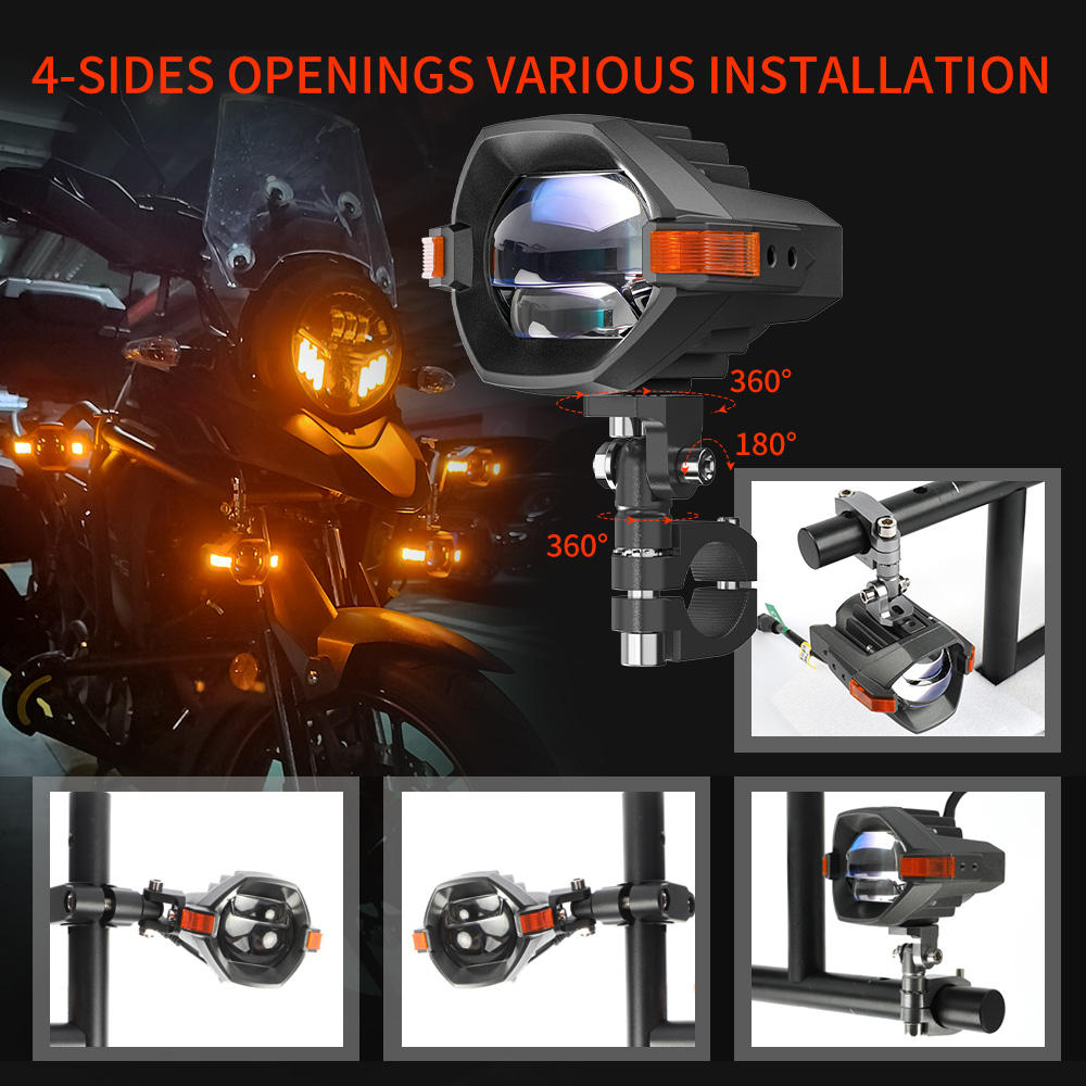 Blue Bi-LED Lens Dual-Color Mini Driving Lights with Anti-Glare Z-Cutoff Line (Pair with Switch)