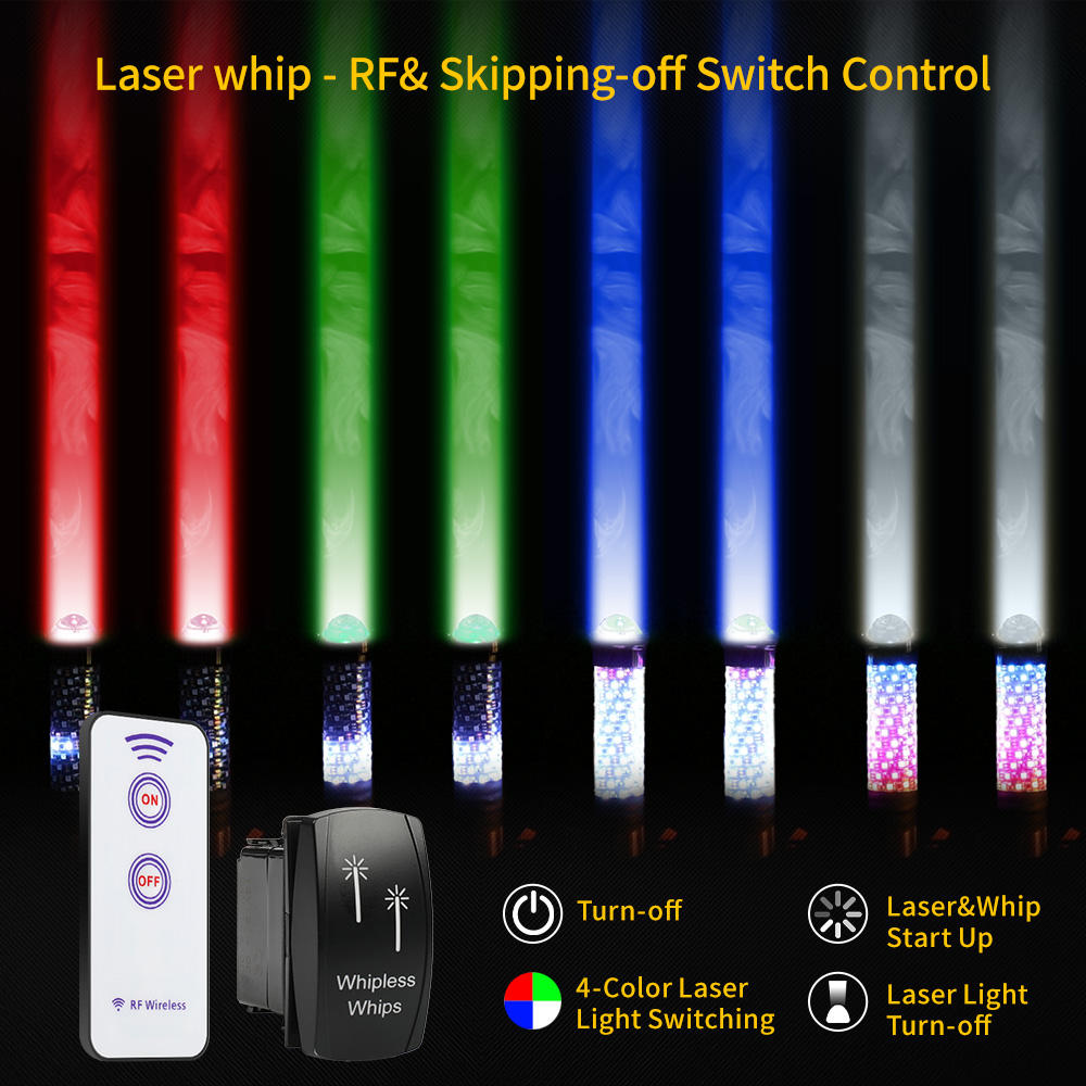 LIZARD ALIEN 2-in-1 Laser 360º Fat RGB Whip Lights with 60W Sky Beam (Pair)