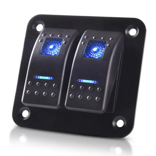 <tc>2 jungiklių skydelis, su mėlynos spalvos LED apšvietimu</tc>