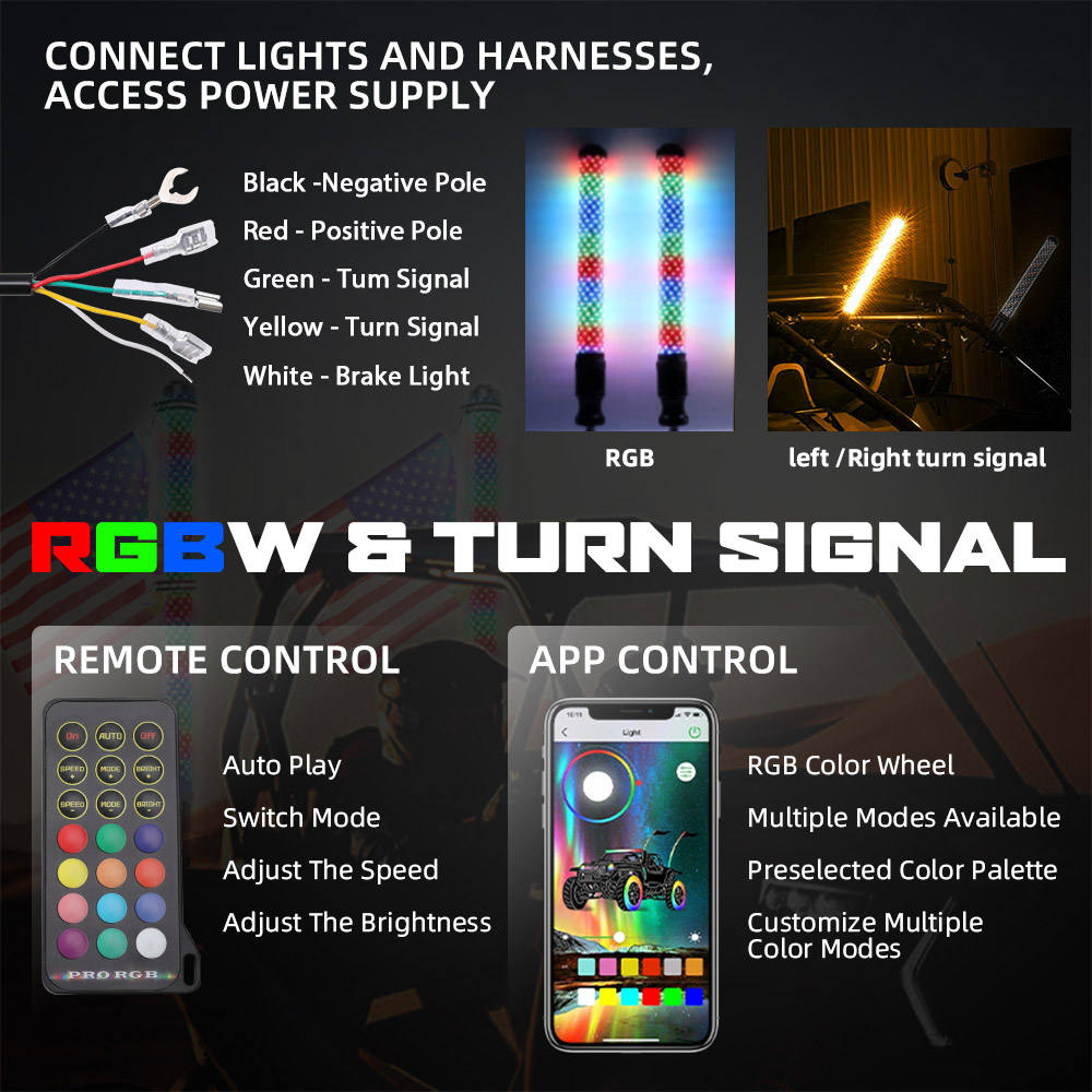 LIZARD 2" Fat 360º Wide RGB LED Whip Lights (Pair)