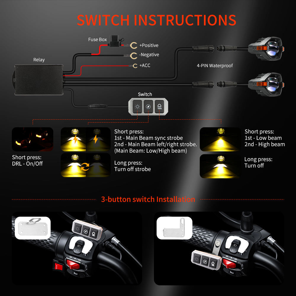 Blue Bi-LED Lens Dual-Color Mini Driving Lights with Anti-Glare Z-Cutoff Line (Pair with Switch)