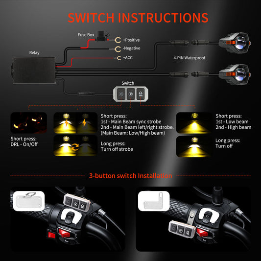 Blue Bi-LED Lens Dual-Color Mini Driving Lights with Anti-Glare Z-Cutoff Line (Pair with Switch)