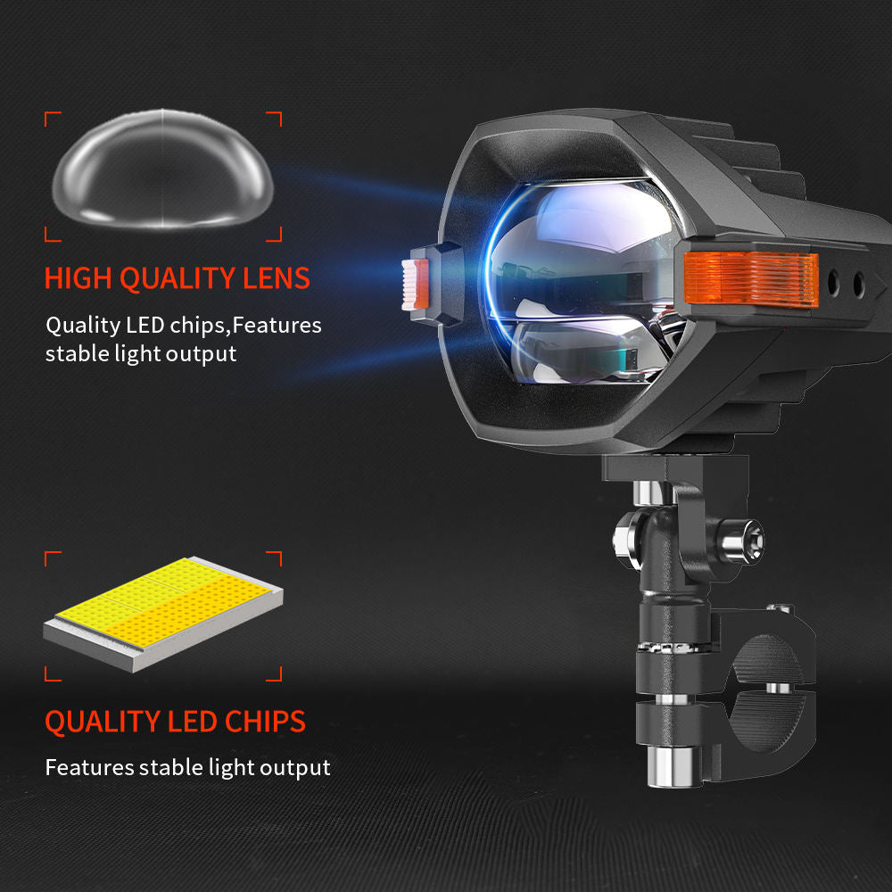 Blue Bi-LED Lens Dual-Color Mini Driving Lights with Anti-Glare Z-Cutoff Line (Pair with Switch)