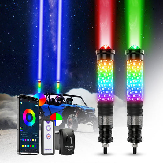 LIZARD ALIEN 2-in-1 Laser 360º Fat RGB Whip Lights with 60W Sky Beam (Pair)