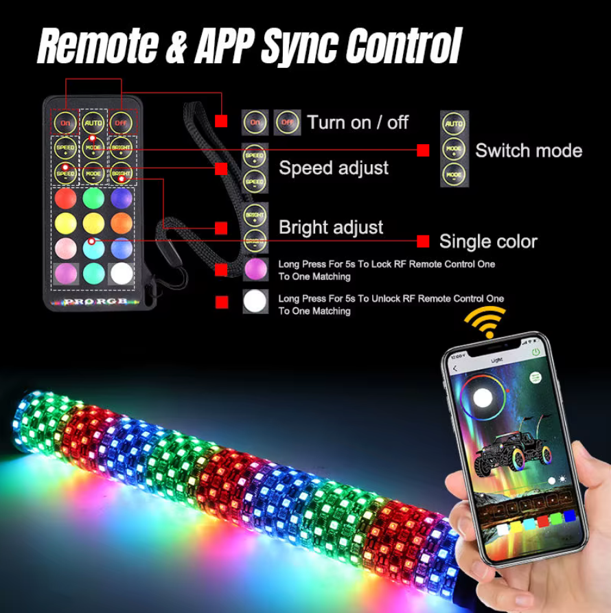 LIZARD 2" Fat 360º Wide RGB LED Whip Lights (Pair)