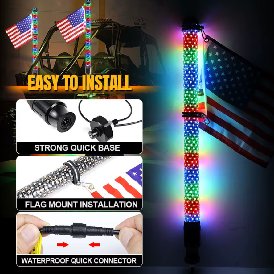 LIZARD 2" Fat 360º Wide RGB LED Whip Lights (Pair)