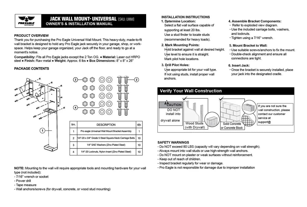 SUPPORTO DA PARETE UNIVERSALE PRO EAGLE -SKU: UWM