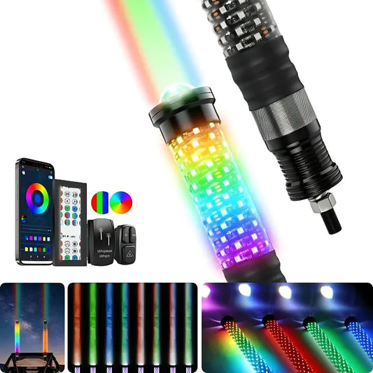 LIZARD ALIEN 2-in-1 Laser 360º Fat RGB Whip Lights with 40W Sky Beam (Pair)