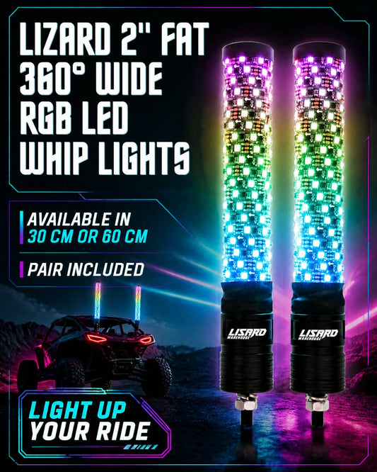 <tc>LIZARD  2" Platūs 360º RGB LED stiebiniai žibintai (pora)</tc>
