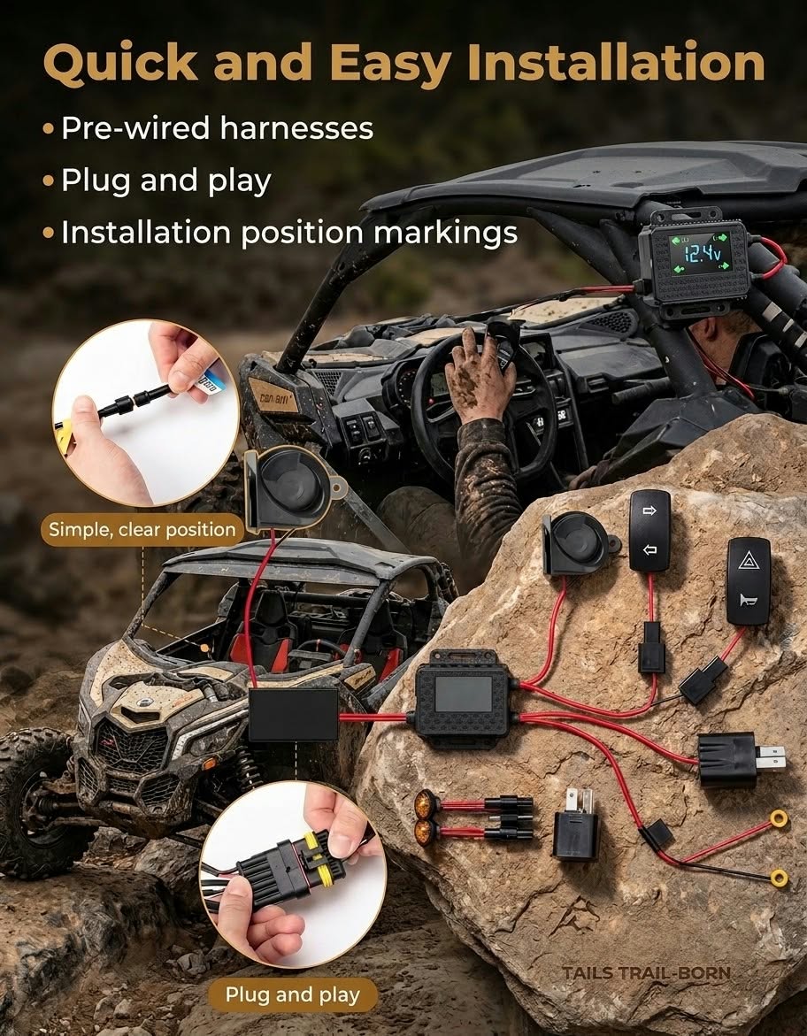 Universal Plug & Play UTV Turn Signal and Horn Kit with LED Rocker Switches