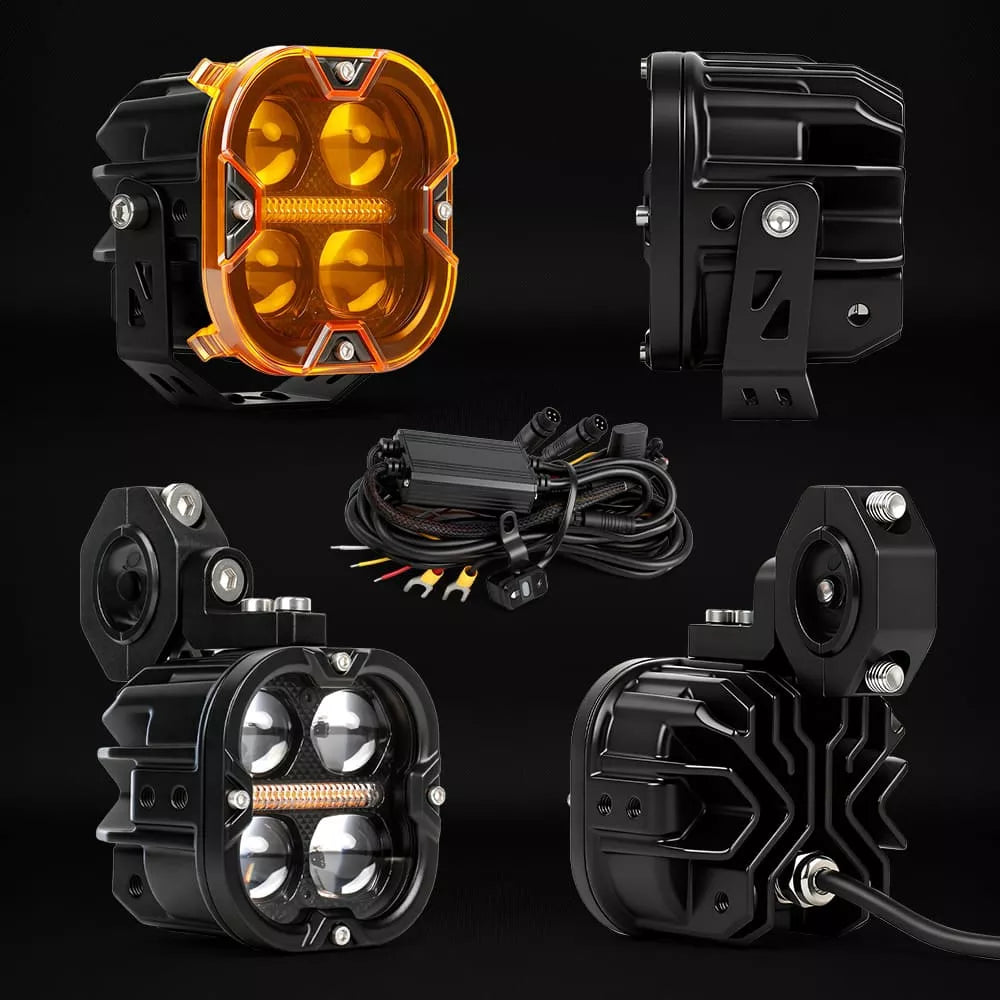 3" Dual-Beam LED Light Pod Kit with Yellow DRL light