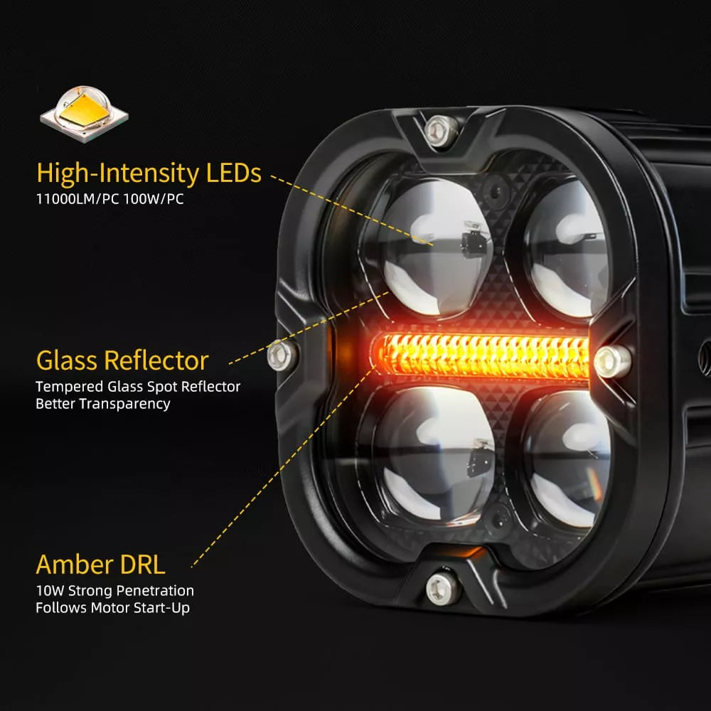 3" Dual-Beam LED Light Pod Kit with Yellow DRL light